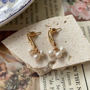 14K Gold Cute Ballerina Pearl Earrings